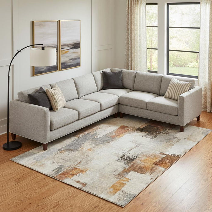 10' X 14' Abstract Washable Area Rug With UV Protection (709660) - Ivory / Rust / Beige