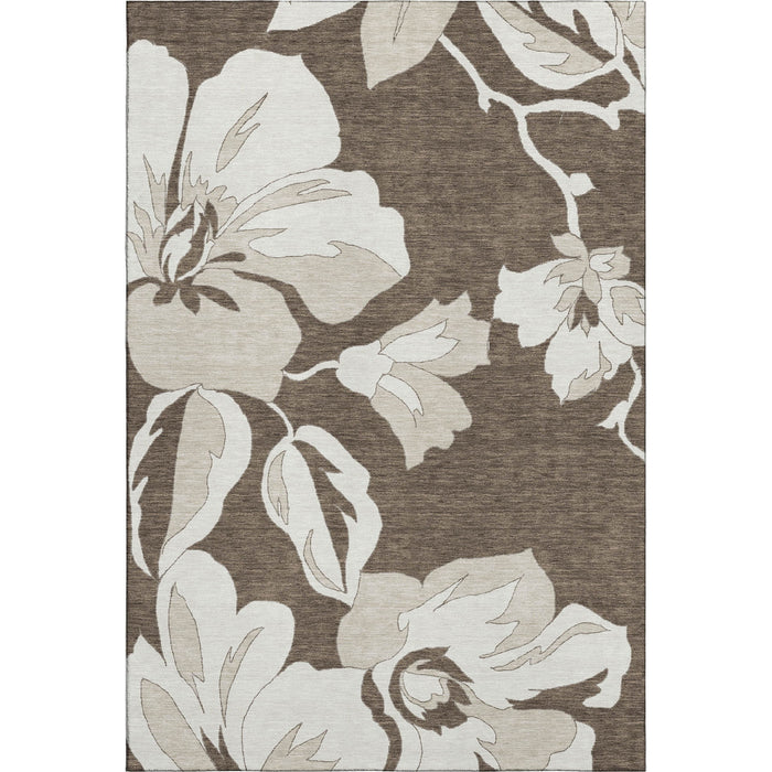 10' X 14' Floral Washable Area Rug With UV Protection (667975) - Brown / Ivory