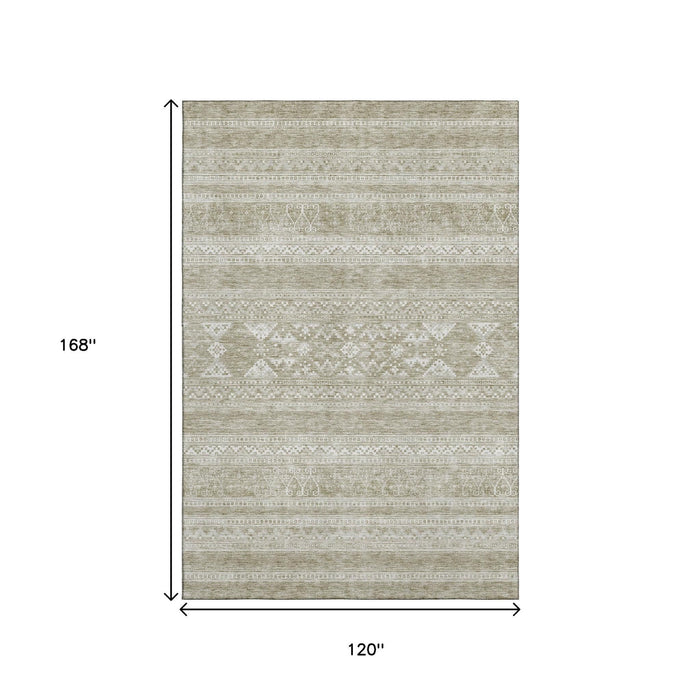 10' X 14' Southwestern Washable Area Rug With UV Protection (657425) - Khaki / Ivory