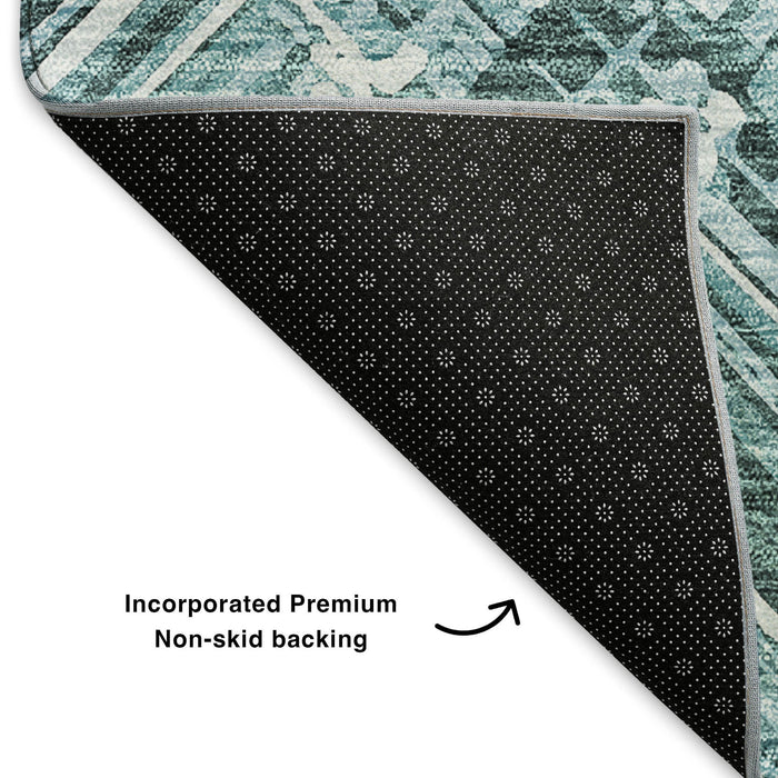 10' X 14' Chevron Washable Area Rug With UV Protection (652905) - Teal / Ivory