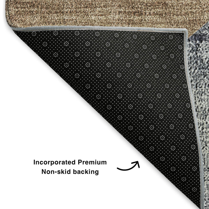 9' X 12' Abstract Washable Area Rug With UV Protection (653169) - Gray / Brown / Ivory
