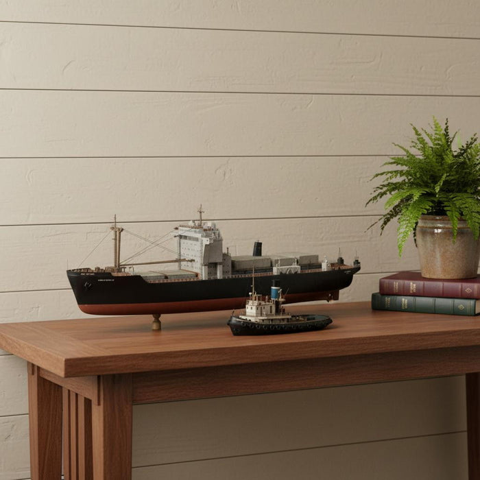 Hand Painted Model Boat - Black / Gray