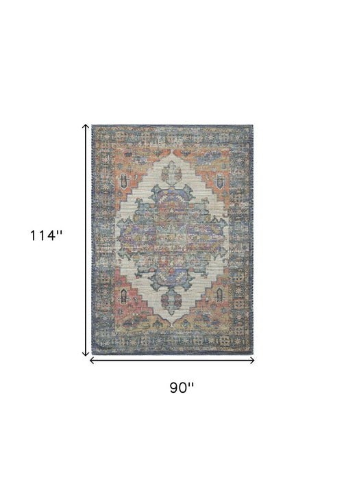 8' x 10' Hand Woven Diamond Medallion Indoor Area Rug - Blue Orange