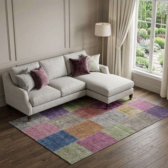 8' X 10' Patchwork Washable Area Rug With UV Protection (655160) - Copper / Blue / Purple