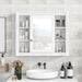 Giga wall-mounted bathroom medicine cabinet with mirror, featuring six open shelves and adjustable interior storage.