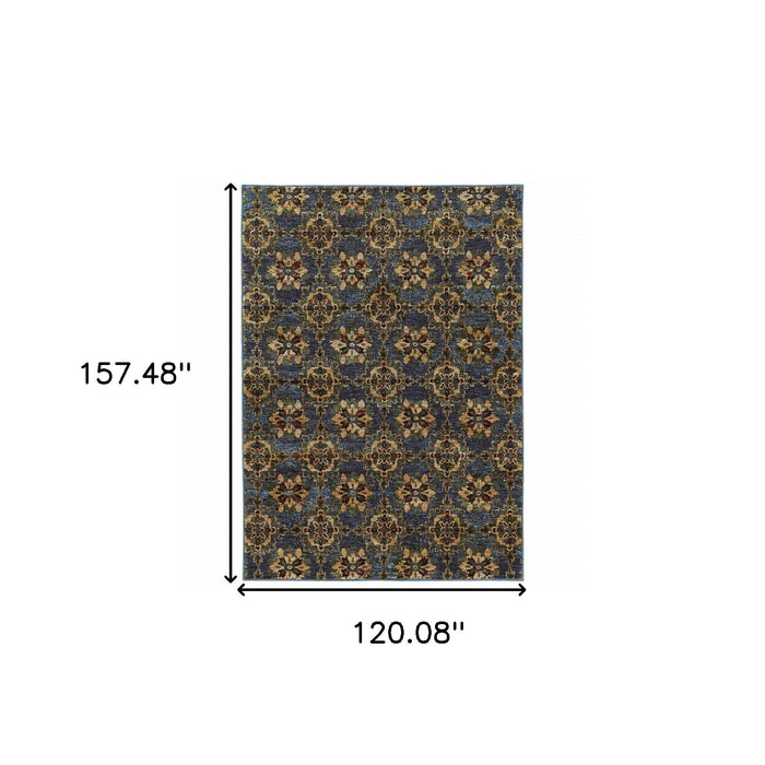 10' x 13' Oriental Power Loom Area Rug - Blue And Gold