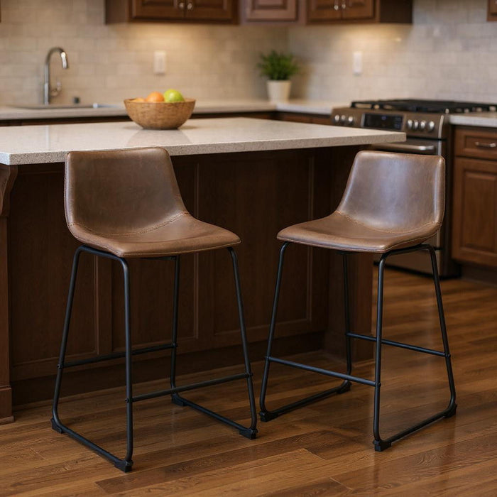 24" Faux Leather And Steel Counter Height Bar Chairs (Set of 2) - Espresso / Black