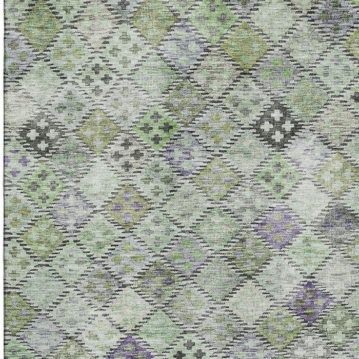 10' X 14' Geometric Washable Area Rug With UV Protection (683824) - Green / Purple / Gray