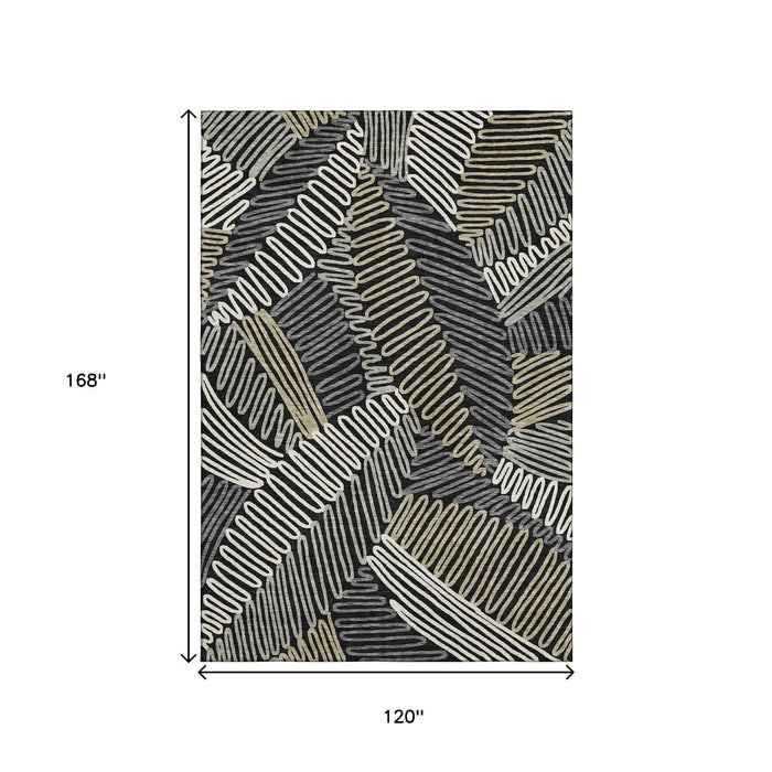 10' X 14' Floral Washable Area Rug With UV Protection (671870) - Black / Ivory / Gray