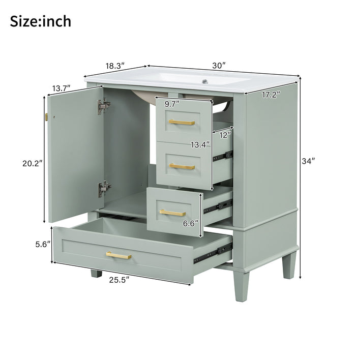Modern Giga bathroom vanity with solid wood frame, sink combo, soft-closing door, and three drawers for stylish bathroom storage.