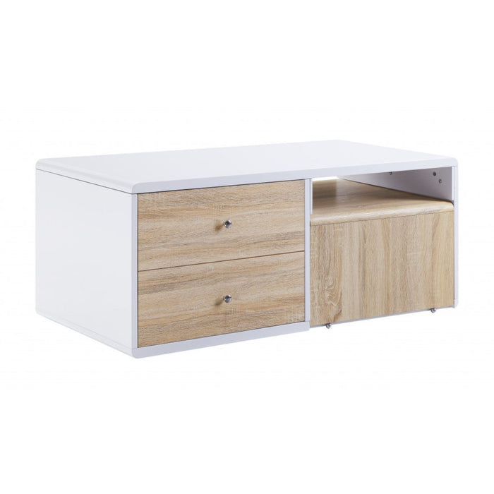 Coffee Table With Four Drawers - White And Natural