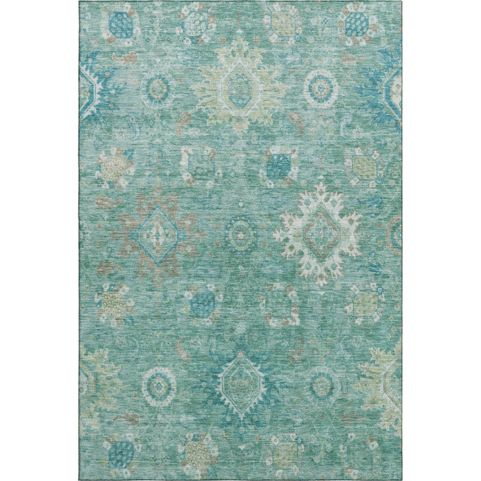 10' X 14' Oriental Washable Area Rug With UV Protection (708361) - Teal / Copper / Ivory