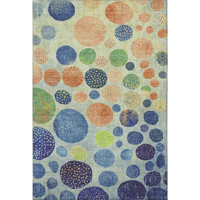10' X 14' Geometric Washable Area Rug With UV Protection (707449) - Navy Blue / Green / Peach