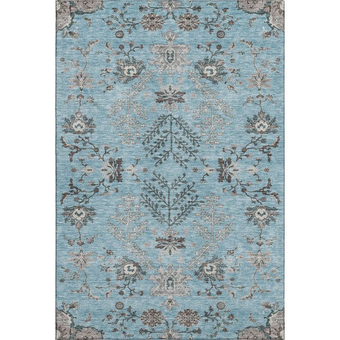 10' X 14' Floral Washable Area Rug With UV Protection (687071) - Sky Blue / Beige / Gray