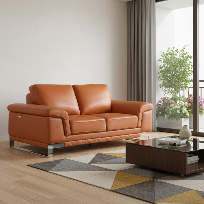Genuine Leather Love Seat - Silver / Camel