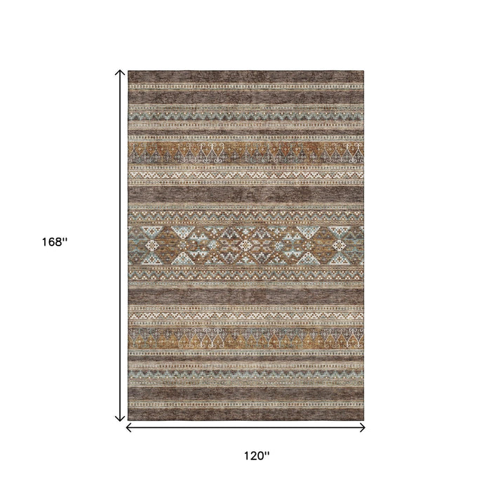 10' X 14' Southwestern Washable Area Rug With UV Protection (657413) - Chocolate / Copper / Ivory