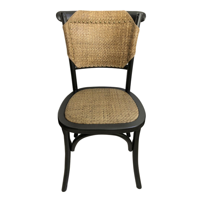 Solid Wood Rattan Partially Open Back Dining Side Chairs (Set of 2) - Beige / Black