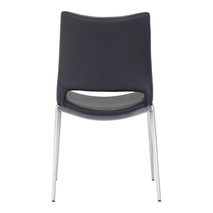 Upholstered Faux Leather Open Back Dining Side Chairs (Set of 2) - Black / Silver