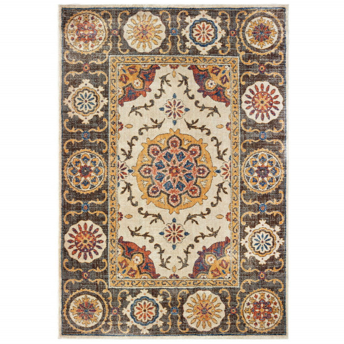 10' x 13' Oriental Power Loom Stain Resistant Area Rug - Ivory And Brown