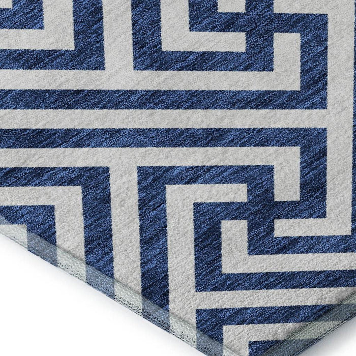 14' X 10' Transitional Geometric Washable Area Rug With UV Protection - Blue And Ivory