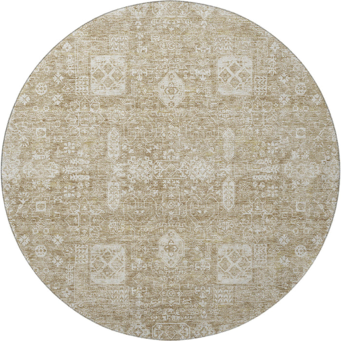 8' Floral Washable Round Rug With UV Protection (653353) - Beige / Ivory