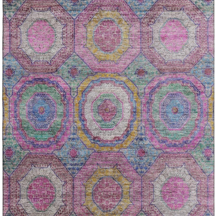 10' X 14' Geometric Washable Area Rug With UV Protection (716503) - Pink / Blue