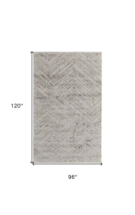 8' x 10' Geometric Power Loom Area Rug - Ivory And Brown