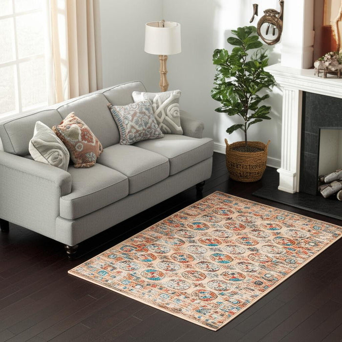 5' X 7' Tribal Washable Area Rug With UV Protection (609959) - Orange / Red