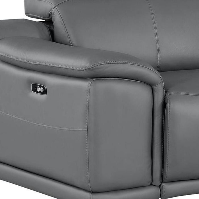Leather Power Reclining Loveseat (643825) - Battleship Gray / Silver