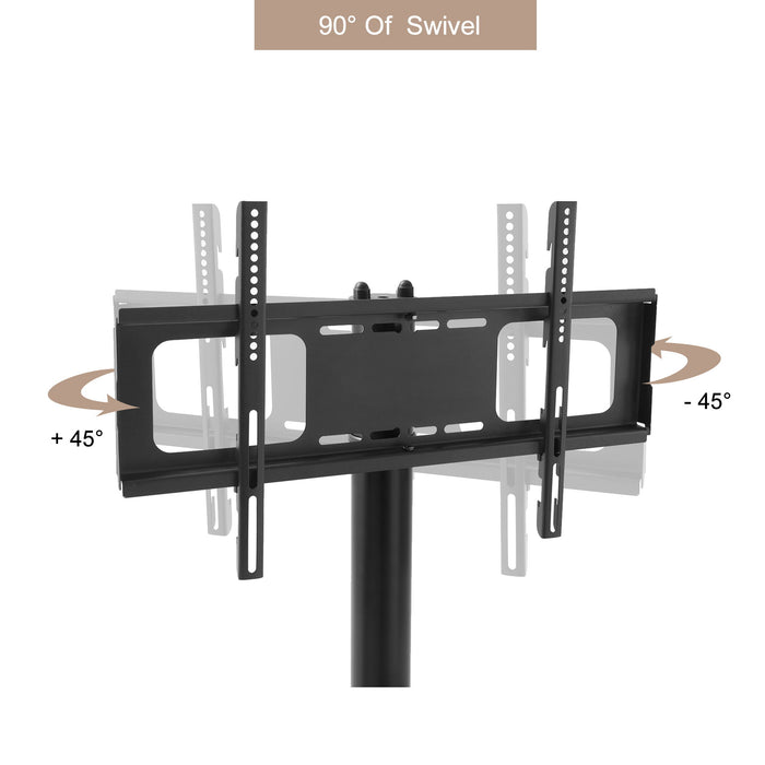 Giga black mobile TV stand with adjustable height and angle, tempered glass shelves, metal frame, lockable wheels, for LCD or plasma TVs