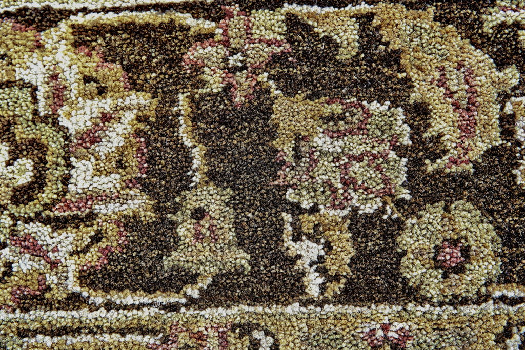 8' Wool Oriental Hand Knotted Round Rug - Ivory Gold And Brown