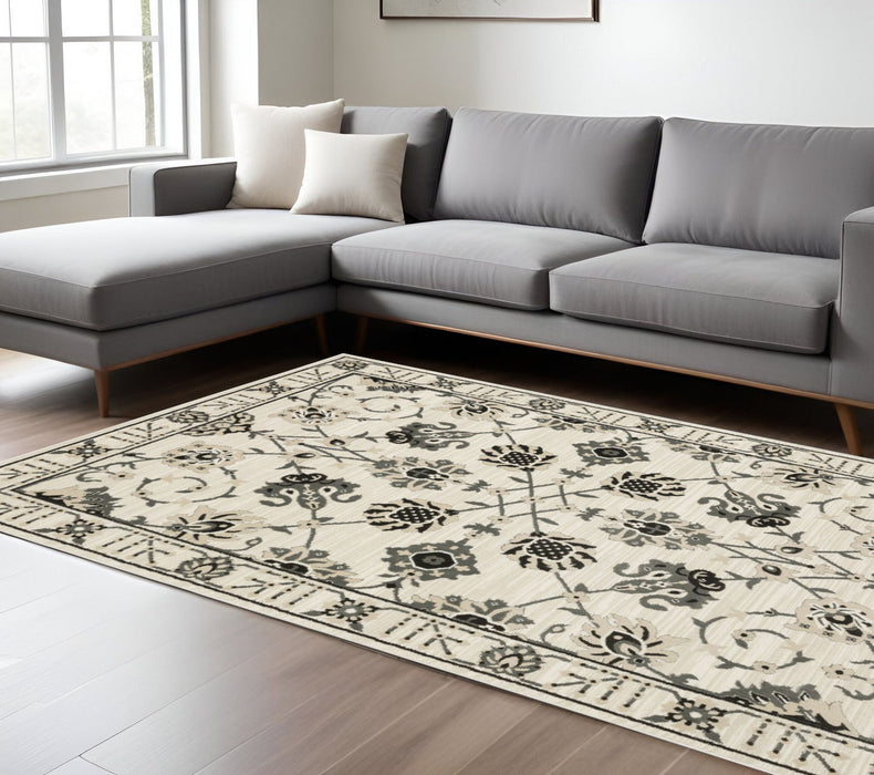 8' X 11' Oriental Area Rug - Ivory And Gray