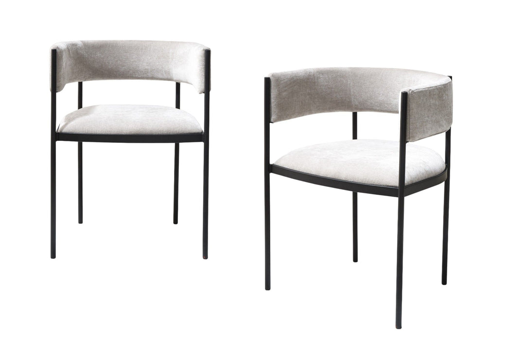 Fabric Steel Open Back Dining Arm Chairs (Set of 2) - Light Gray / Black