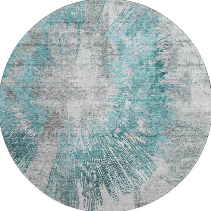 8' Transitional Transitional Abstract Washable Round Rug With UV Protection - Gray
