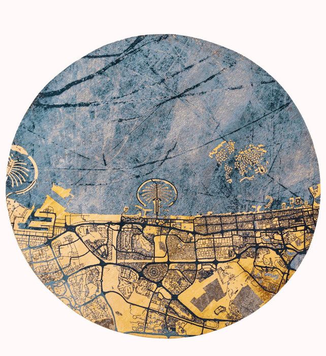 8' Abstract Washable Round Rug With UV Protection (610083) - Gold / Blue
