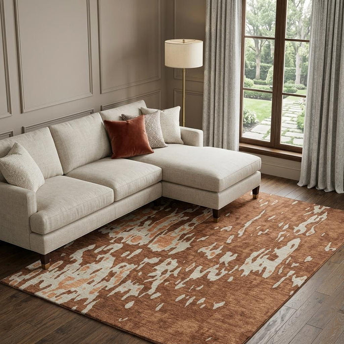 10' X 14' Abstract Washable Area Rug With UV Protection (675864) - Rust / Beige / Peach