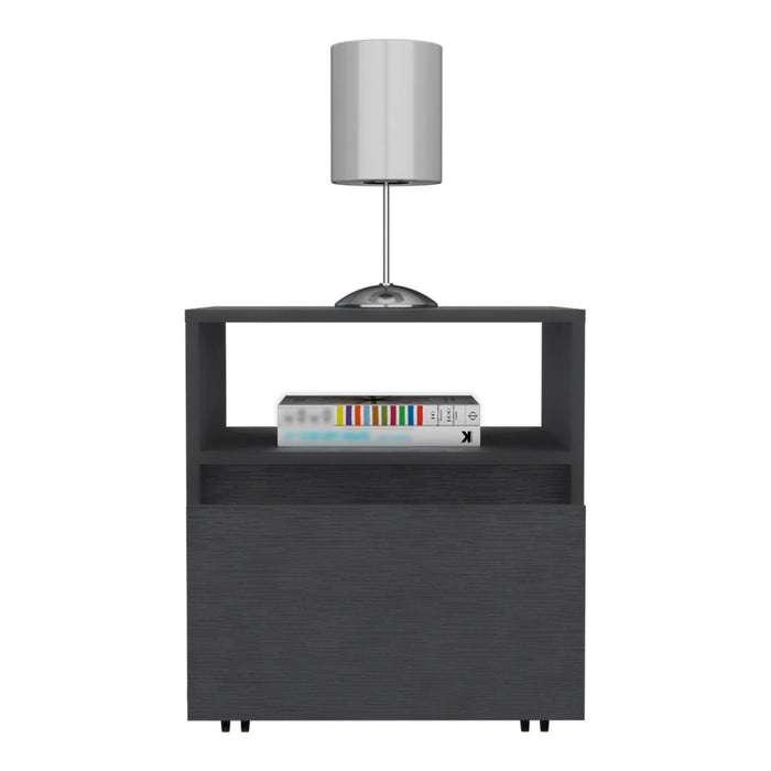 15.8" x 15.8" x 20.5" One Drawer Faux Wood Nightstand - Black