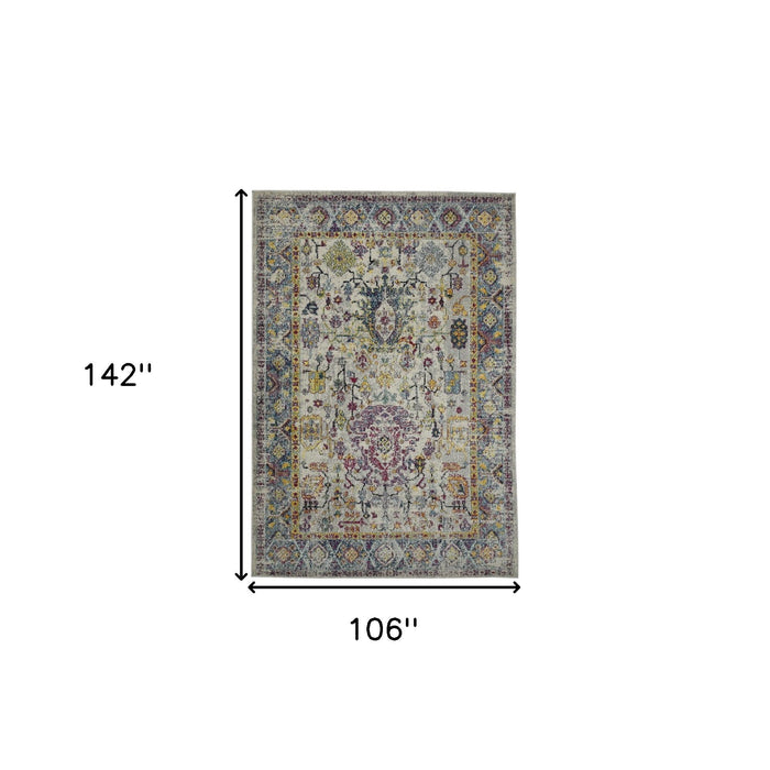 8.8' x 11.8' Floral Power Loom Area Rug - Gray