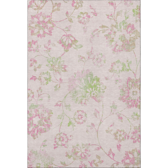 5' X 8' Floral Washable Area Rug With UV Protection (667935) - Pink / Green