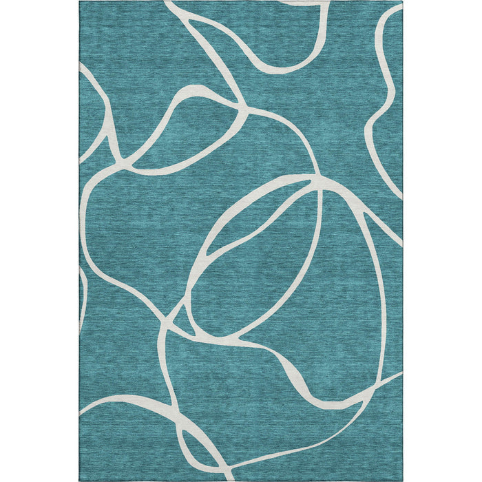 10' X 14' Abstract Washable Area Rug With UV Protection (678688) - Teal / Ivory