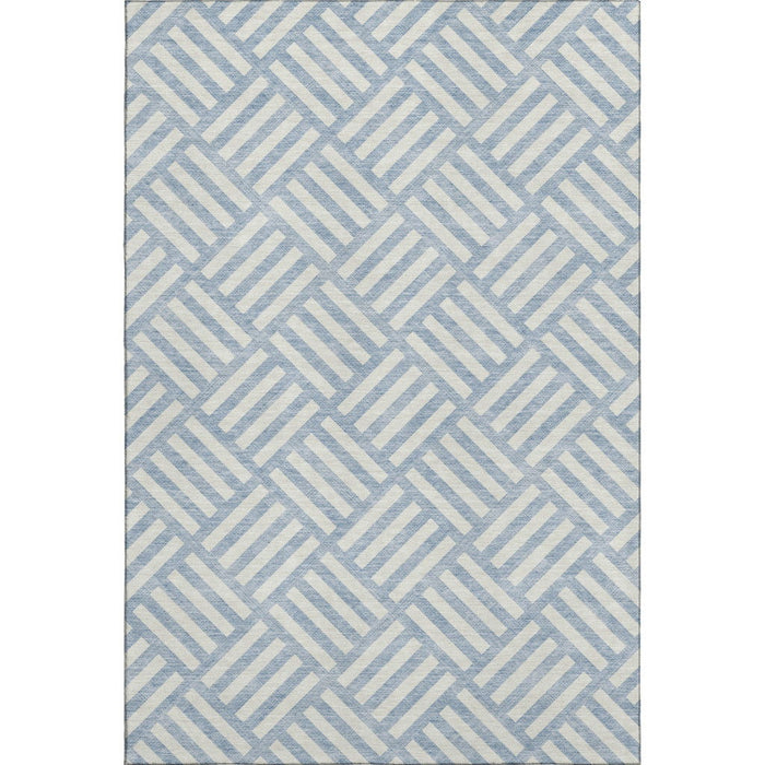 10' X 14' Geometric Washable Area Rug With UV Protection (652431) - Sky Blue / Ivory