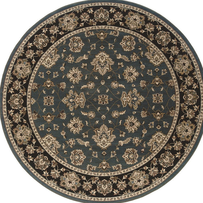 8' Floral Round Rug - Blue And Black