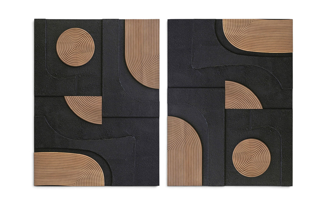 Element Mango Wood 2-Piece Wall Art by Meridian Furniture, natural wood wall decor with intricate mango wood designs.