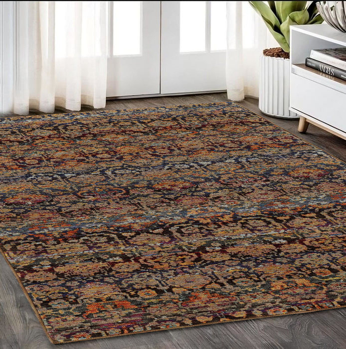 5.3' x 7.6' Abstract Power Loom Area Rug - Dark Brown