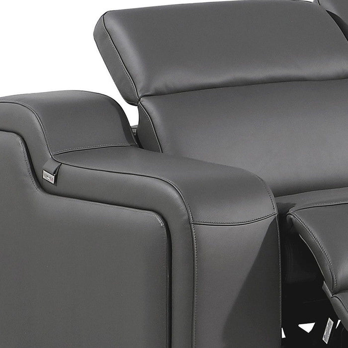 Italian Leather Power Reclining L Shaped Five Piece Corner Sectional - Dark Gray