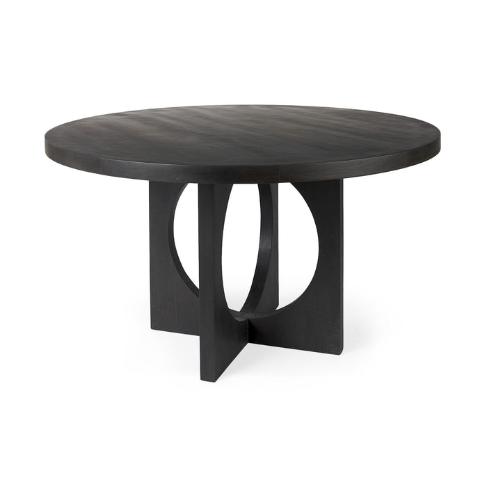 54" Rounded Solid Wood Pedestal Base Dining Room Table - Black