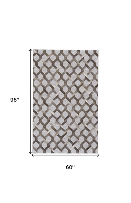 5' x 8' Geometric Hand Woven Area Rug - Gray Taupe And Silver
