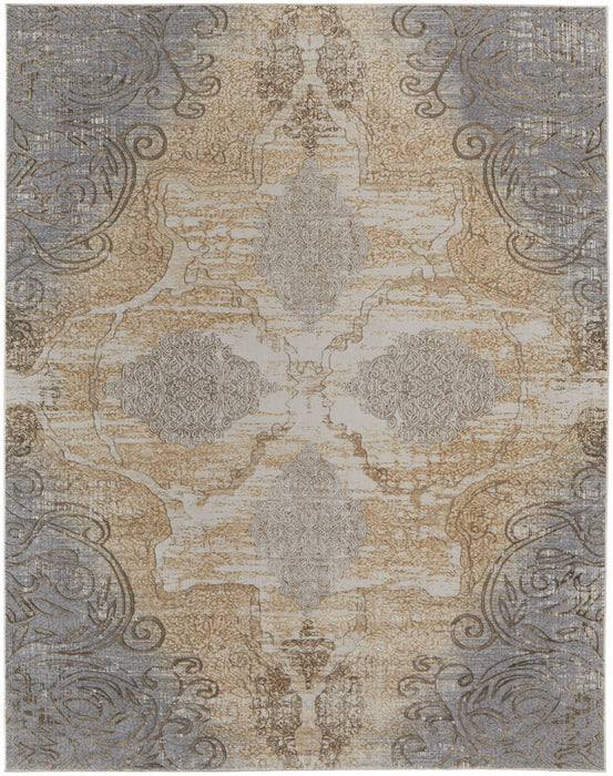 12' x 15' Floral Power Loom Area Rug - Silver Tan And Gray