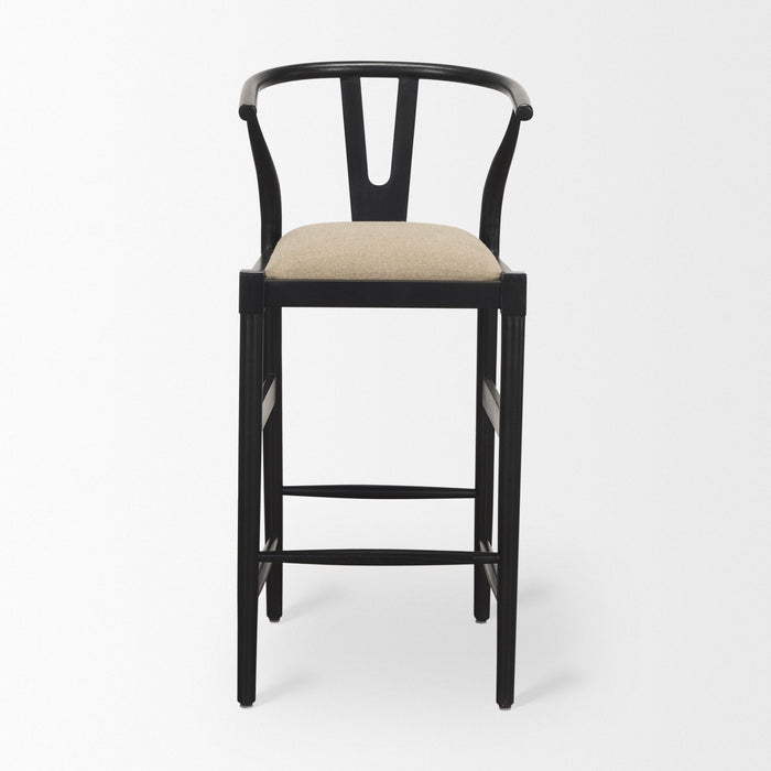 Fabric Solid Wood Bar Chair - Taupe / Black