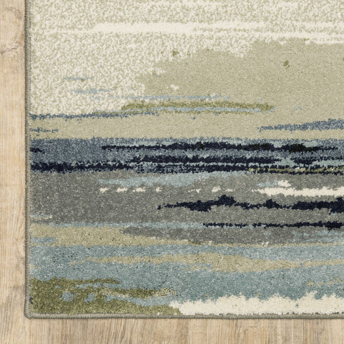 10' x 13' Abstract Power Loom Stain Resistant Area Rug - Blue Green Gray Light Blue And Beige